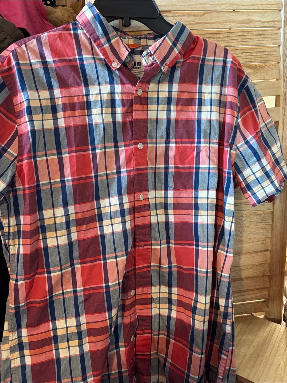 urban pipeline Red, Blue & White Plaid Short-Sleeve Button-Down Shirt Large